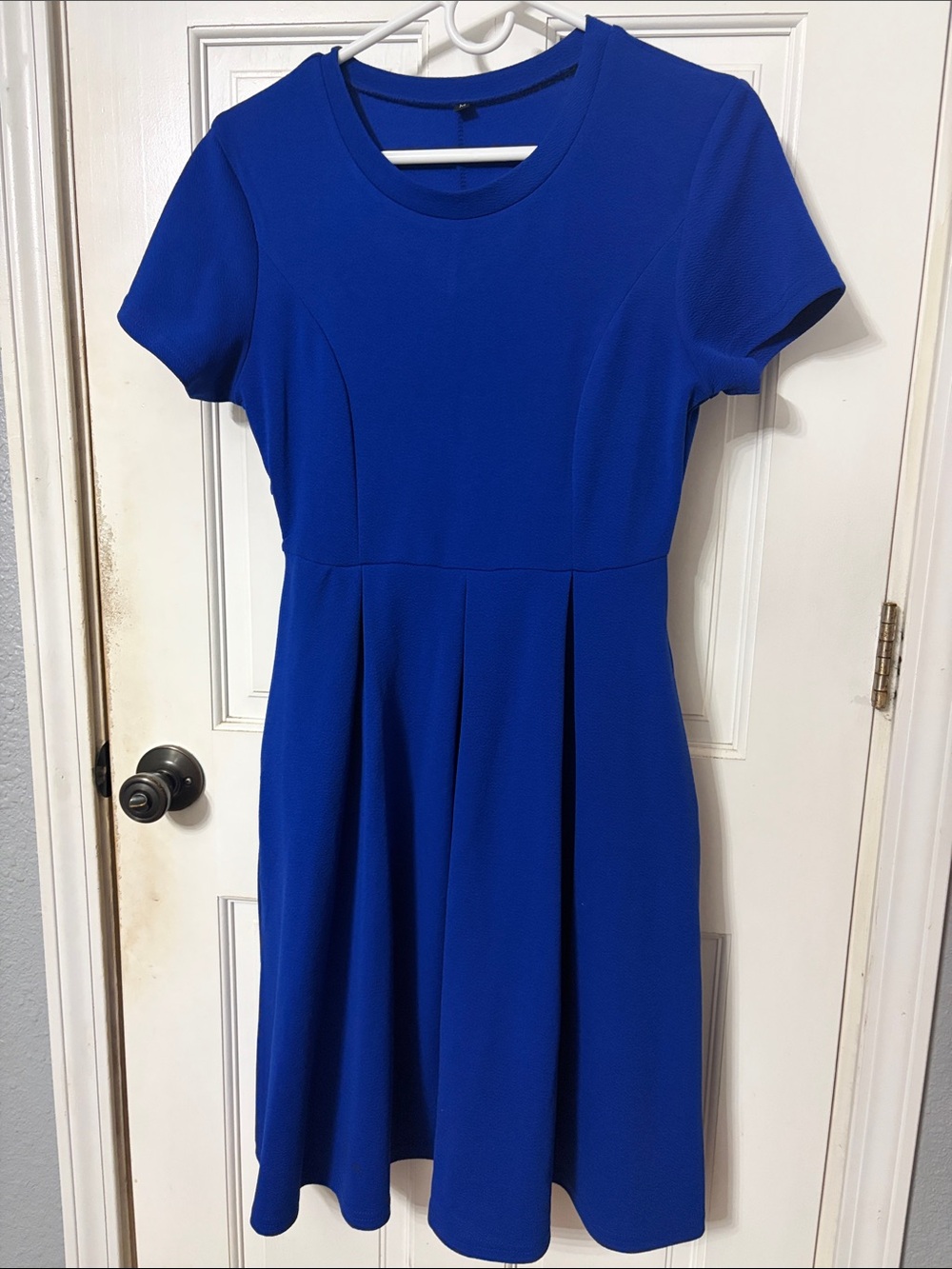 Women's Short-Sleeve Fit & Flare Mini Dress in Bright Blue